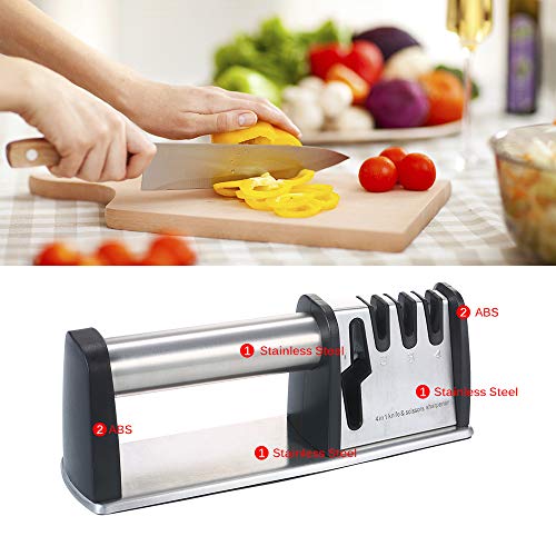 Afiador de faca e tesoura 4 em 1 Aço de tungstênio/Esmeril/Cerâmica Afiador de lâmina grosso médio f