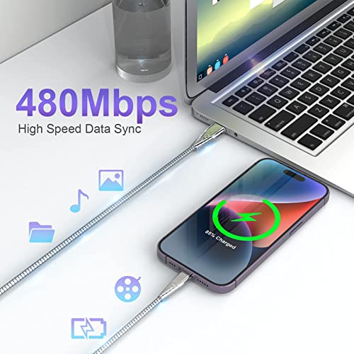 Metal Braided Usb C To Lightning Charge Cable Apple Mfi Certified Usb C Iphone Charger Cord, 4Ft/1.2M Type-C To Lighting Charging Cord Fast Sync Cord For Iphone 14/14 Puls/14 Pro Max/14 Pro/13/12/11/8 #TOP4