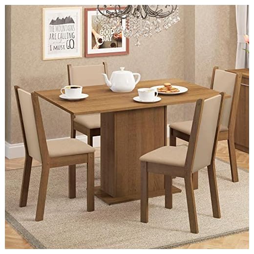 Conjunto Sala de Jantar Madesa Talita Mesa Tampo de Madeira com 4 Cadeiras - Rustic/Crema/Pérola