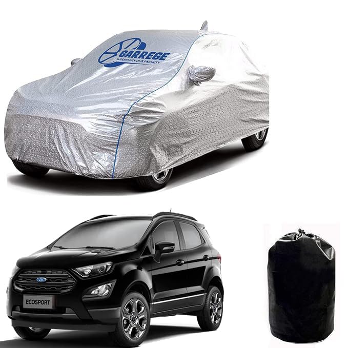 GARREGE Waterproof Car Body Cover for Ecosport with Mirror & Antenna Pockets with Bag & All Weather Proof Outdoor Car Covers Rain Snow Uv Dust Protection Silver Colour with Black Piping-image-22