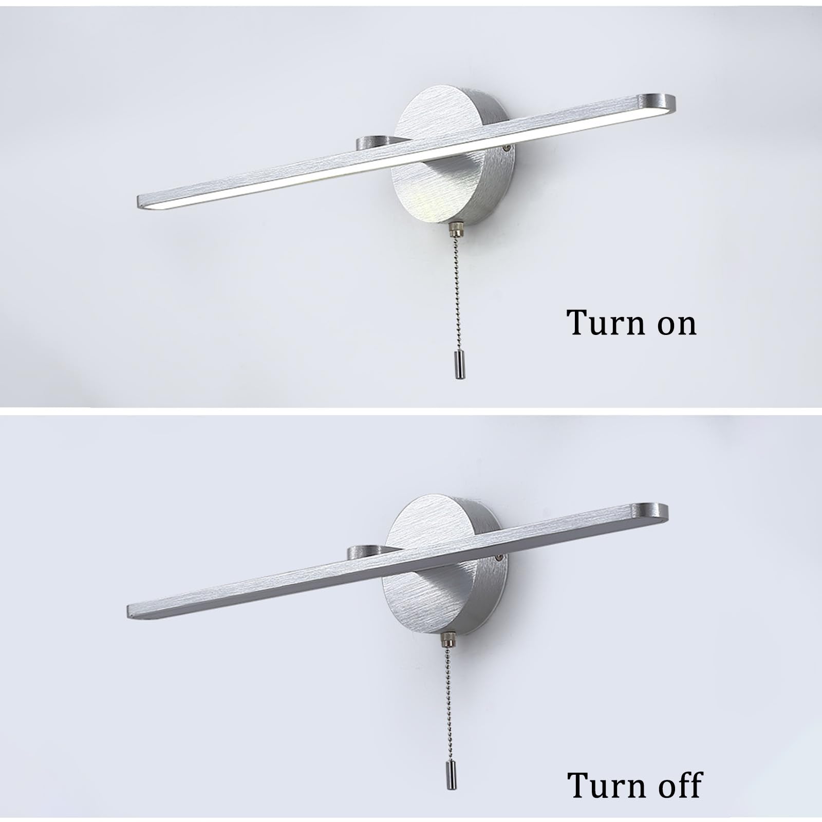 LED Spiegelleuchte Badezimmer Wandleuchten mit Zugschalter Bilderleuchte Modern Aluminium Wandbeleuchtung Wasserdicht Wandlampen Badschrank Schminktisch Schlafzimmer (Silbernes Neutrales Licht,60cm)