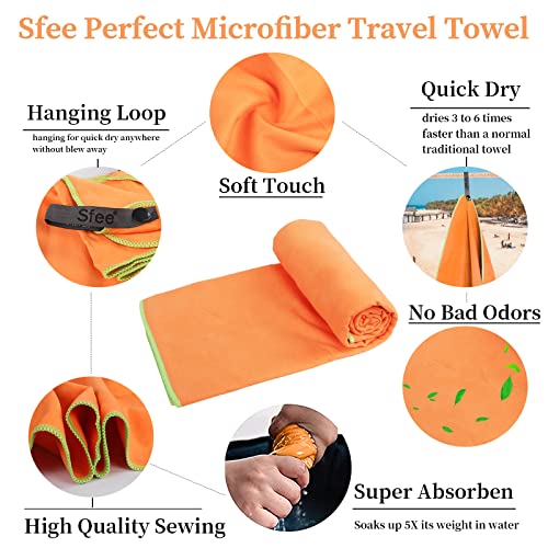 Sfee 2 Pack Microfiber Travel Towel, Quick Dry Towel Camping Towel Beach Towel Super Absorbent Compact Lightweight Sports Towel Gym Towel Set For Beach, Gym, Hiking, Pool, Backpacking, Bath, Yoga #TOP2