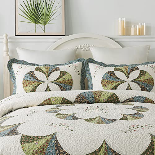Kasentex 100% Cotton Luxury Decorative Bedspread Floral King Size Quilt With 2 Pillow Shams #TOP2