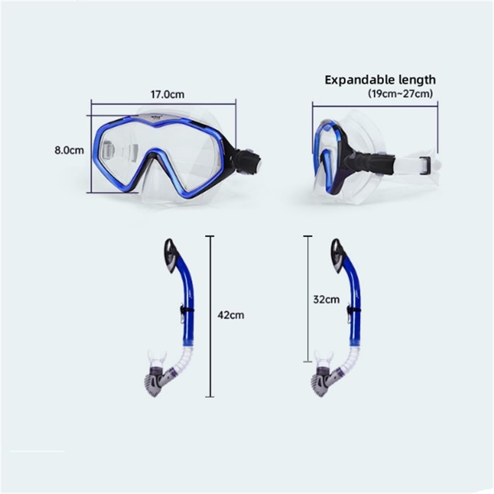 Attrezzatura da snorkeling da viaggio per adulti, con boccaglio Dry Top e borsa per attrezzi, occhiali in vetro temperato e silicone morbido, set di maschera da snorkeling per snorkeling