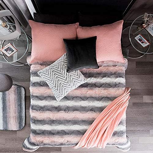 Pink and Grey Blanket Light Queen/Full Girls Warm Striped Soft Teens Comforter Bedding