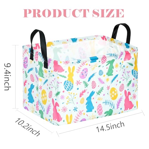 Image of Rectangle Gift Storage Basket Home Shelf Storage Basket Organizer Box Clothes Laundry Hamper Nursery Basket Laundry Basket with Handles (Leaf Bunny)