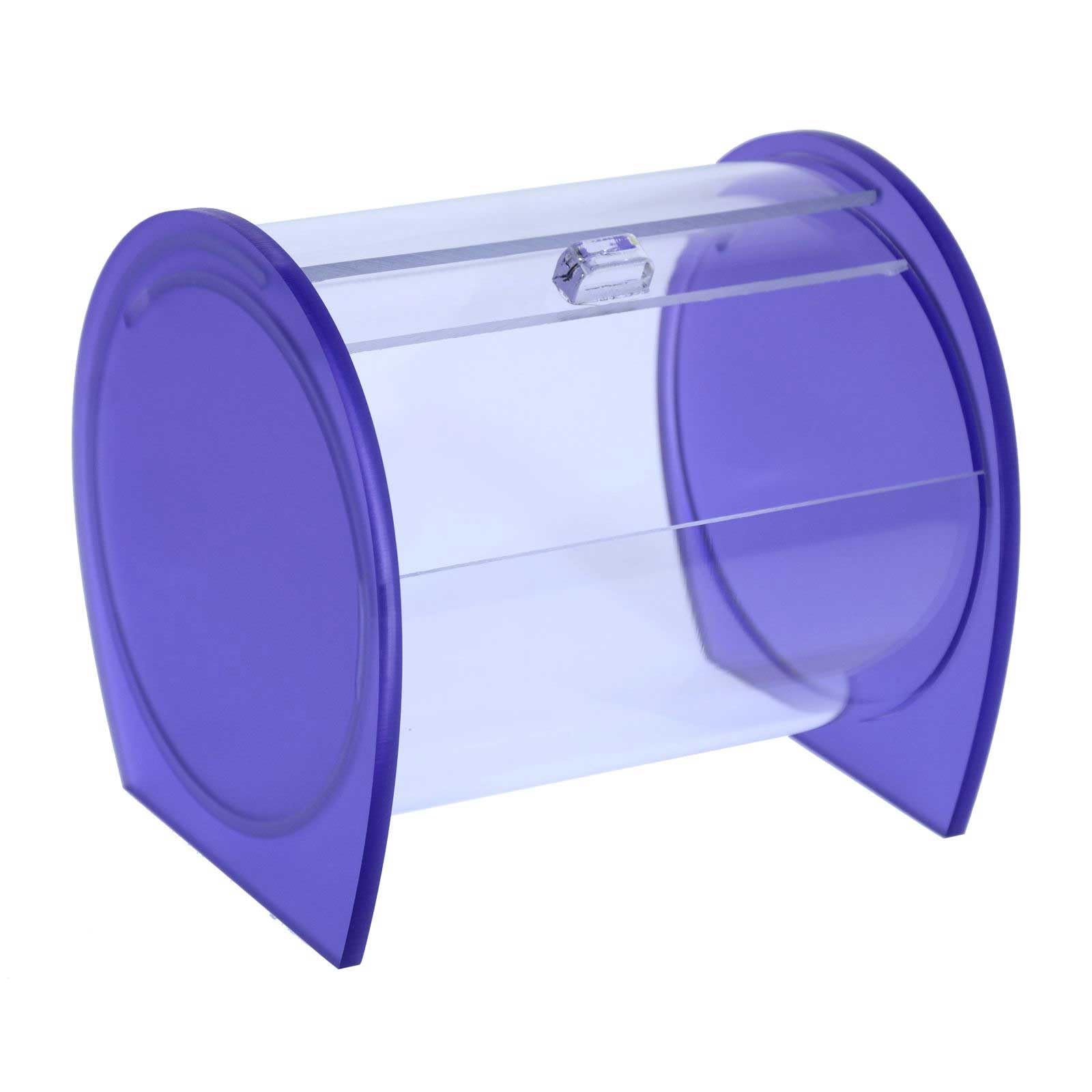 Portacaramelle confezionate sezione circolare in plexiglass trasparente e con pannelli laterali in plexiglass satinato VIOLA - Misure totali: L 15 x P 14 x H 14 cm