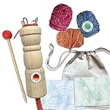mikiprojekt® Bastelset Strickliesel, nachhaltiges Komplettset, made in Germany, Strickliesel, Strickstab, 30m Garn, Aufbewahrungsbeutel, Einfädelhilfe, 2 Bastelvorlage, plastikfrei, von 5 bis 99 Jahre