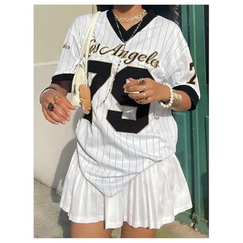 Verdusa Women's Jersey Shirts for Women Y2k Oversized Plus T Shirt Striped Number Graphic Tees Streetwear Tops3