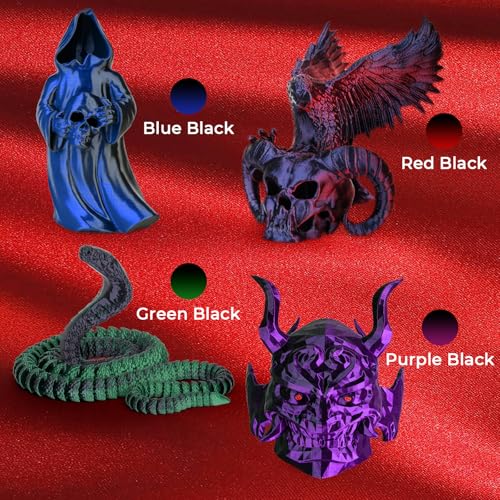 Image of AMOLEN Silk PLA 3D Printer Filament Bundle, Shiny Dual Color PLA Filament 1.75mm Pack, Color Change PLA 3D Printing Filament for Most FDM 3D Printer, Black Series 200g X 4 Spools