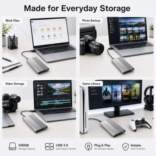 Image of 500GB External Hard Drive HDD, USB 3.0 Portable Expansion Storage