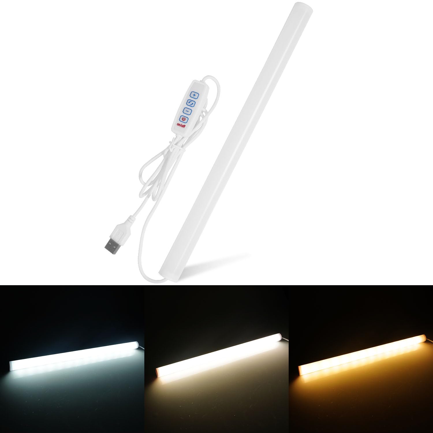 GZ5CG 12 Inch LED Light Bar USB Powered 3 Colors White, Warm White, Yellow, with Switch, Magnetic Dimmable Frosted Cover, for Under Monitor Desk Cabinet, 3D Printer, Over Sink