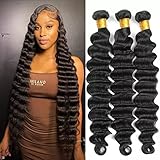 Borchan Loose Deep Wave Bundles Human Hair 24 26 28 Inch Brazilian Virgin Deep Wave Bundles 9A 100% Unprocessed Loose Wave Human Hair Bundles Hair Extensions Natural Color