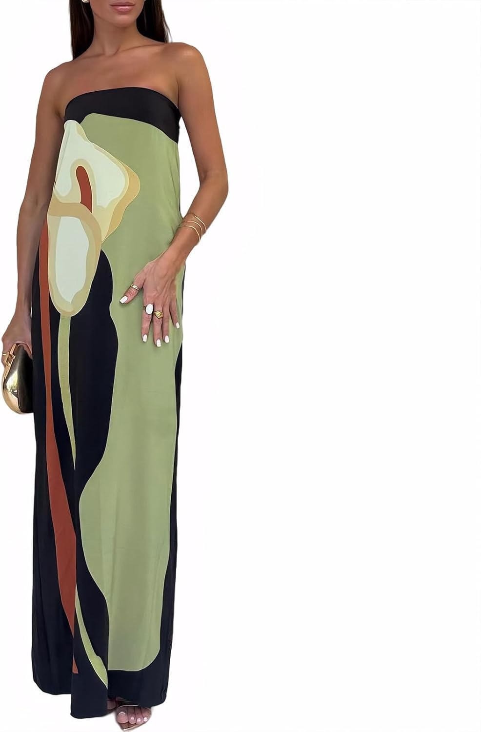 Zwirelz Women Strapless Maxi Dress Boho Floral Print Flowy Long Tube Dress Off Shoulder Loose Beach Sundress