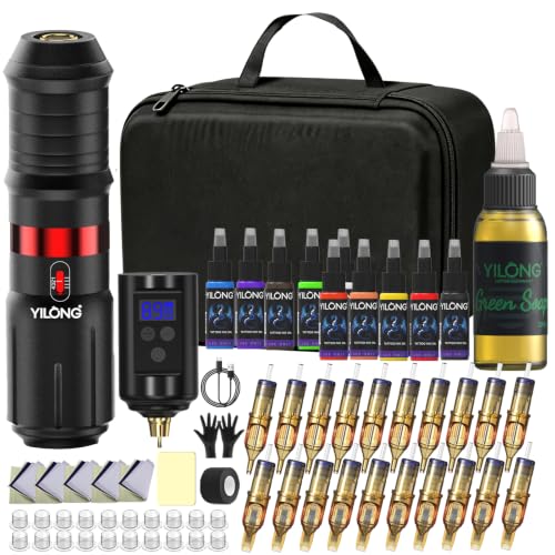 Tattoo Machine Kit Wireless - Tattoo Guns with 1500mAh Power Supply, Cartridge Needles and Ink Set, Beginner Tattoo Supplies for Temporary and Starter Kits
