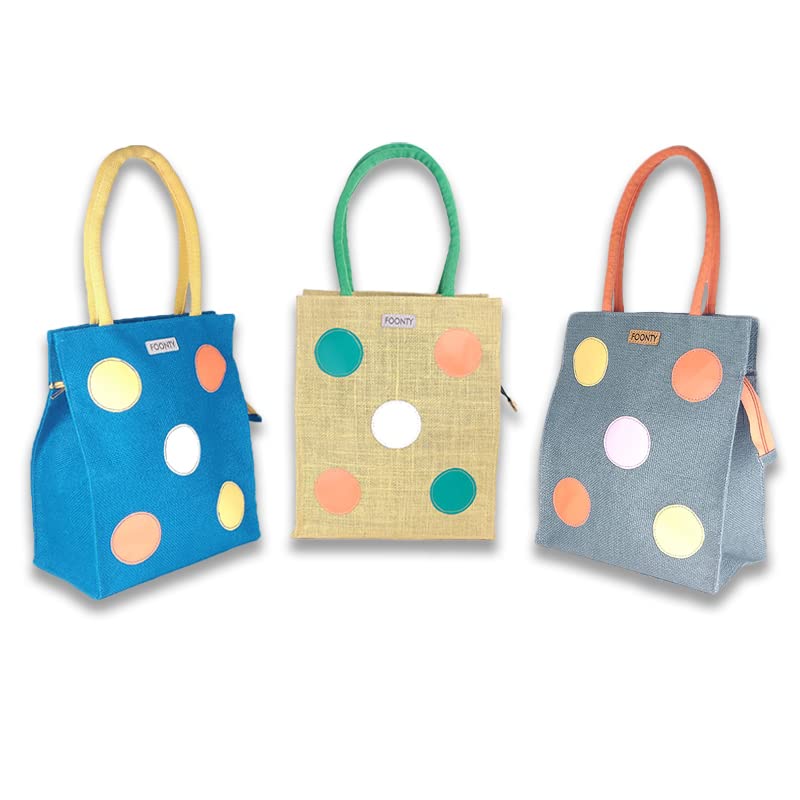 FOONTY Polka Popup Style Jute Lunch Bag Men and Women(Pack of 3,Turquoise,Yellow,Grey,FSSS1901G) (B0BZW9QNXX) Amazon Price History, Amazon Price Tracker