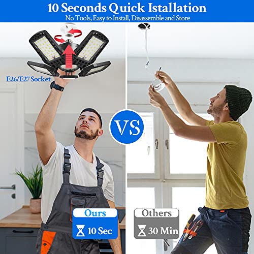 Sungdogin 2 Pack Led Garage Lights, 150W 15000Lm 6500K Deformable Led Screw In Garage Ceiling Light With 5+1 Adjustable Panels For Garage, Workshop, Basement, Shop, Warehouse, E26/27 #TOP4