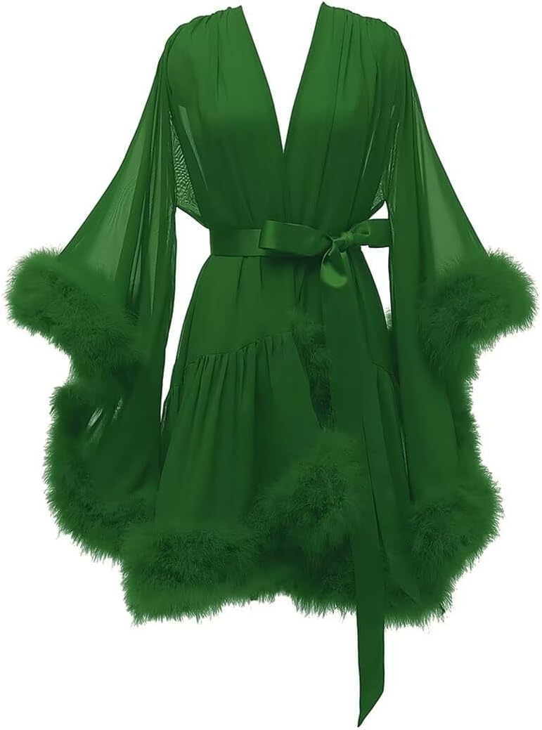 Molisa Sexy Feather Bridal Robes Chiffon Bridal Dressing Gown Short Wedding Scarf Illusion Lingerie Nightgown Sleepwear
