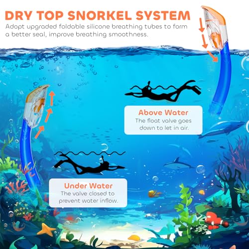 Kids Snorkel Set, equipo de snorkel con máscara de vidrio templado antivaho para niños, tubo respirador plegable, vista panorámica de 180 grados, anti fugas, para edades de 6 a 14 años, unisex miniatura 4