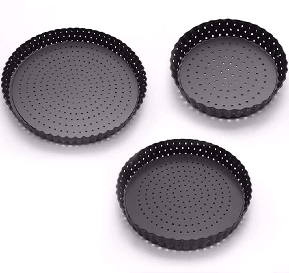 Juego de 3 moldes antiadherentes con base suelta para hornear flan, tartas y quiche estriados, perfecto para pasteles de queso, pasteles de chocolate y magdalenas