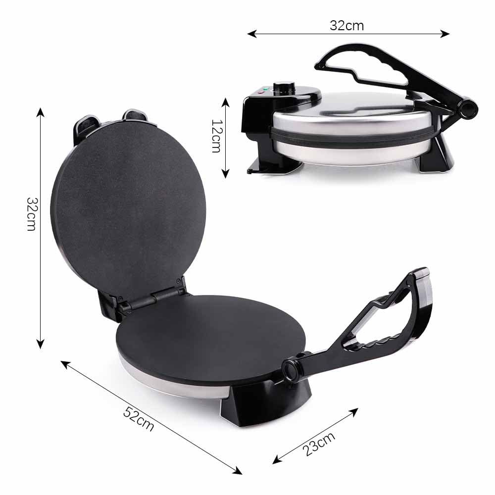 1800W Electric Crepe Maker, griglia bifacciale da 12 Pollici con Superficie Antiaderente, termostato Regolabile per Tortillas & Chapati, Luce a LED, Design Compatto Facile da Pulire