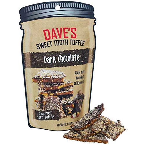 Dave's Sweet Tooth Toffee - Dark Chocolate Toffee (4 oz) - Handmade & Homemade Gourmet Soft Toffee with Real Butter, Real Sugar and Hand-Sliced Almonds, Naturally Gluten-Free