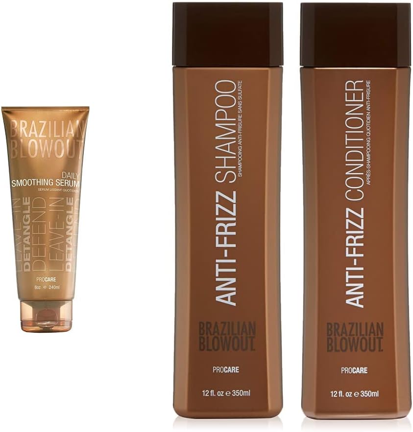 Brazilian Blowout Daily Smoothing Serum 8 fl oz & Brazilian Blowout Anti-Frizz Shampoo/Conditioner 2 Pack
