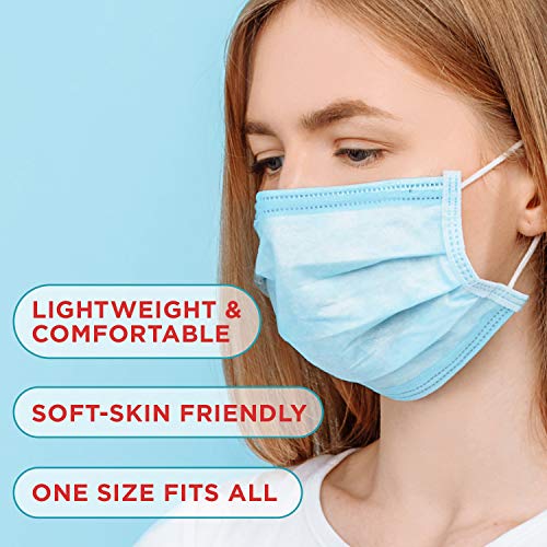 Disposable Blue Face Masks Protective 3 Ply Breathable Triple Layer Mouth Cover with Elastic Earloops (Pack of 100) - Image 8