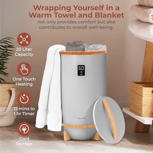 Image of SereneLife Towel Warmers Bucket, with Customized Fragrance for Spa and Bathroom, Luxury Towel Heater Gifts for Him & Her, Auto Shut off, Fits 2 large Towels, Blankets, Bathrobes, PJ's (Grey)