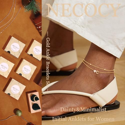 Image of NECOCY Initial Heart Diamond Anklets for Women Waterproof, Non Tarnish 14k Gold Plated Letter Ankle Bracelets Dainty, Summer Beach Bikini Jewelry Gifts for Women