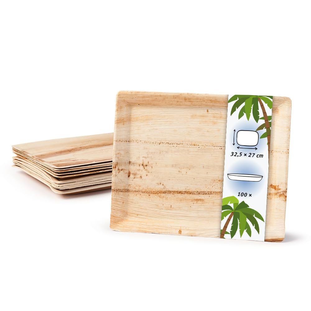 Palmware Gastro Serviertablett Palmblattteller I umweltfreundlich - stabil - dekorativ I Servierplatte Kuchenplatte Einwegteller Partygeschirr Dekotablett I 100 x Gastrotablett 32,5 x 27cm