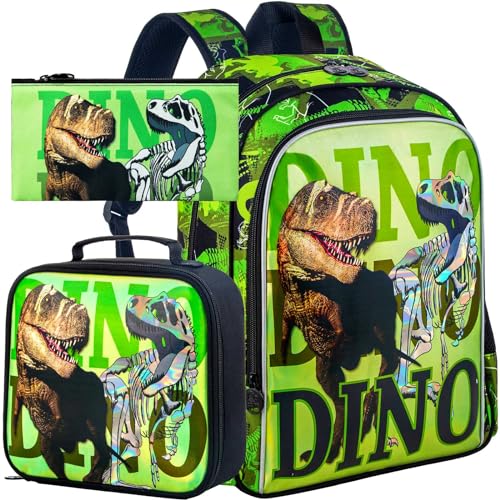 Image of WZLVO 3PCS Dinosaur Backpack for Boys, 16'' Kids Preschool Bookbags with Lunch Box, Cool Water Resistant School Backpacks Set for Elementary Kindergarten Toddler