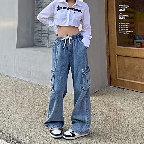 Baggy Jeans for Women High Waist Y2K Boyfriend Casual Loose Wide Leg Drawstring Cargo Pants with Pockets2