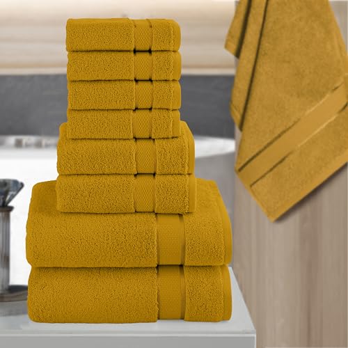 Image of Elegant Comfort Premium Cotton 8-Piece Towel Set, Includes 4 Washcloths, 2 Hand & 2 Bath Towels, 100% Turkish Cotton - Highly Absorbent and Super Soft for Bathroom, Gold (Pack of 4)