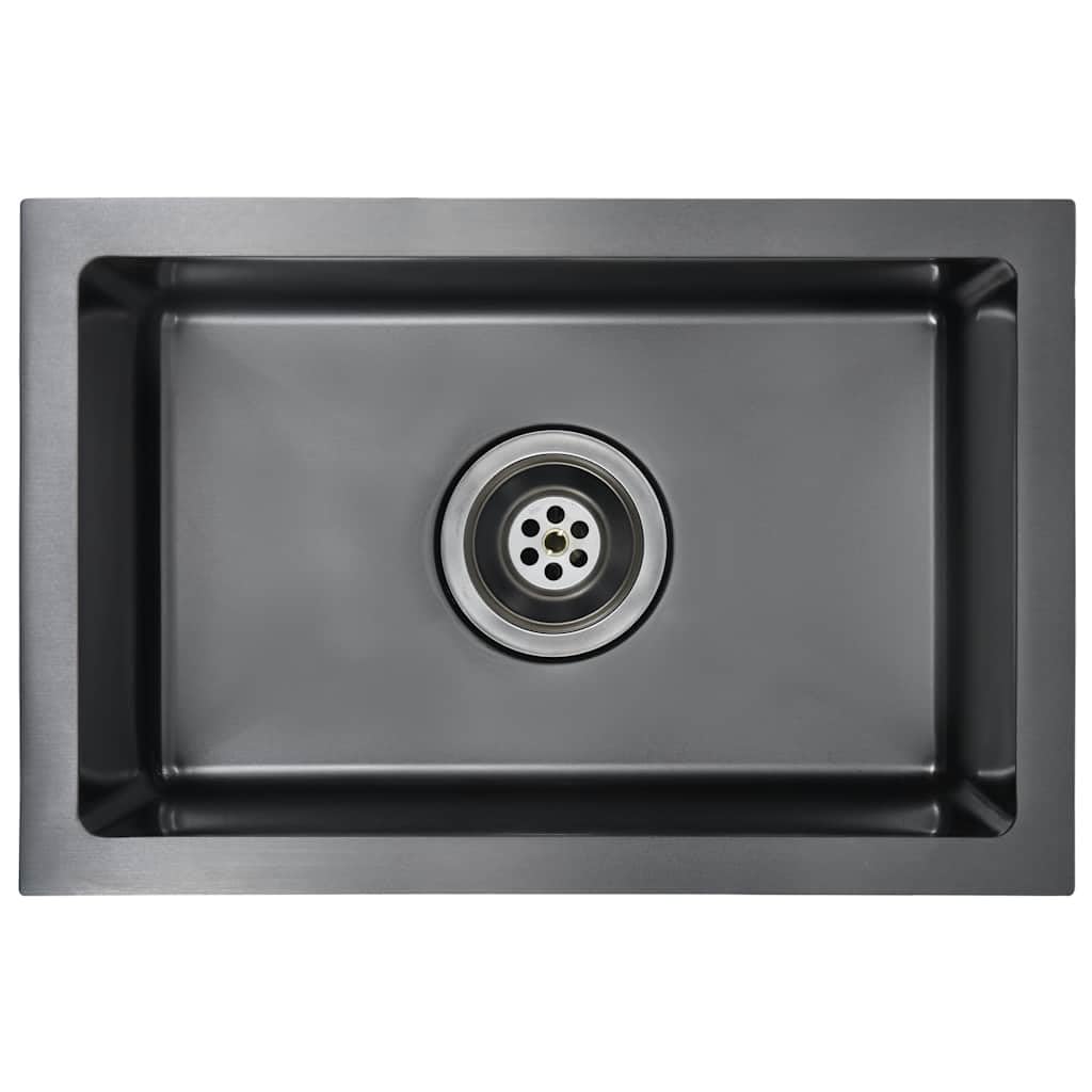 vidaXL Handmade Kitchen Sink Under-Mount Kitchen Sink Drop in Basin Single Bowl Workstation Flushmount Installation Black Stainless Steel 44 x 29 x 20 cm