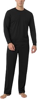 Men's Soft Knit Pajama Sets Comfy Sleepwear Loungewear PJ Top Long Sleeve Bottoms Pant with Pocket Meditation M23/M100