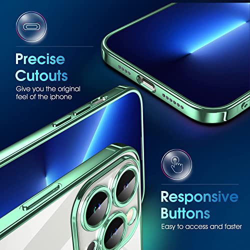Image of VONZEE Compatible with iPhone 14 Pro Max Case 6.7 inch, Luxury Electroplated Soft Edge Bumper Case, Full Camera Protection & Reinforced Corners Shockproof Case Cover|Transparent|Green
