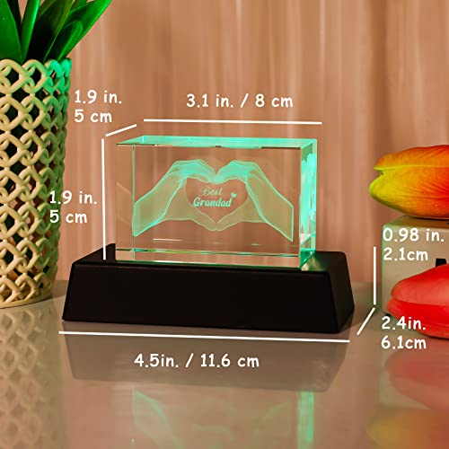 Glass Gifts for Grandad from Granddaughter or Grandson Crystal Engraved 3D Heart in Hands with Best Grandad Keepsake Presents for Great Grandad from Grandchildren on Christmas or Father's Day - Image 4