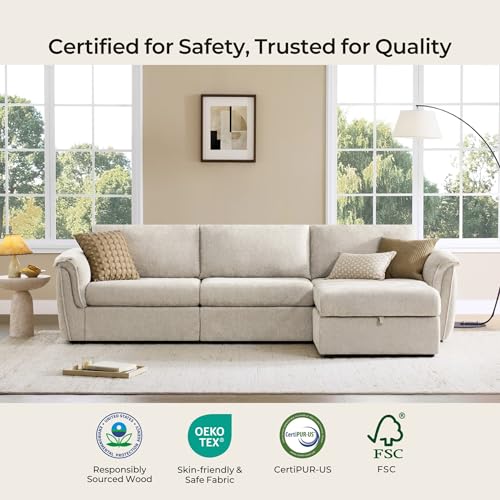 Image of CHITA Extra Large Sectional Couches for Living Room, Cloud Modular Sectional Sofa, Mid Century Modern 3 Seater Couch, Chenille in Taupe