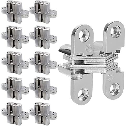 AConnet 10 Packs Hidden Door Hinges 10 Pack Concealed Cross Hinge Invisible 180 Degree Hinge Swing Coss Invisible Hinge for Cabinets, 0.47'' Leaf Width, 1.7" Leaf Hight Cover