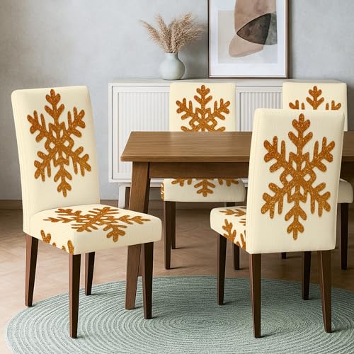 Housse de chaise salle à manger protège siège extensible flocon 4 pièces - 6