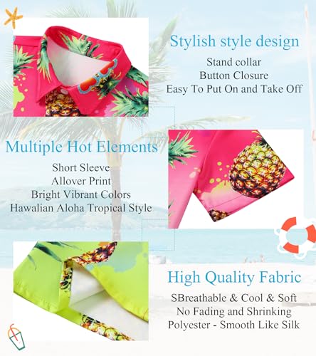 Image of uideazone Size 9-10 Boys Hawaiian Shirts Kids Short Sleeve Button Down Casual Shirt Pineapple Print Blouse Beach Style Summer Wear Tops for Dailywear Camping Hiking Climbing Beach Volleyball