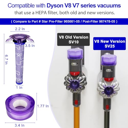 Image of Lemige V7 V8 New Filter Replacement Kit for Dyson V7 V8 Slim Animal Absolute Motorhead SV10 SV11 SV25 SV37 Cordless Vacuums, 2 Star Pre-Filters and 2 HEPA Post-Filters, Part No. 965661-05 & 967478-05