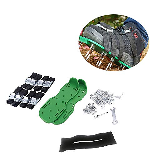 ZSPXZZ 4 Adjustable Straps Lawn Aerator Shoes, Universal Size, 4Aluminum Alloy Buckles Spiked Aerating Lawn Sandals, 26 Nails for Aerating Your Lawn or Yard,A