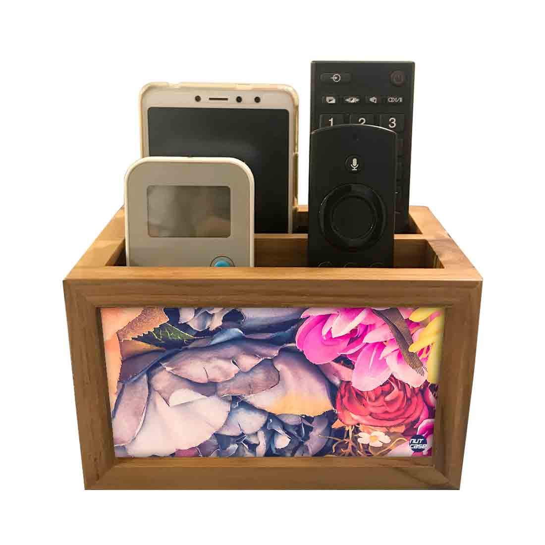 Nutcase Designer Teak Wood TV Remote Stand For Home Remote Holders Organizer Caddy for TV/AC Remotes Control -Multipurpose Desk Organiser-6�x4�x4� - Winter Flowers