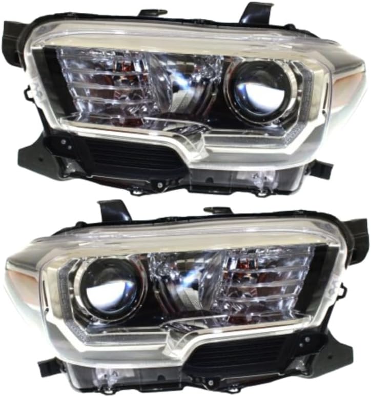 KarParts360 For Toyota Tacoma 2016-2023 Headlight Driver And Passenger Side | Pair | CAPA | Black/Chrome Bezel | Composite Type | W/LED Daytime Running Lights | W/Bulbs | TO2502244C, TO2503244C