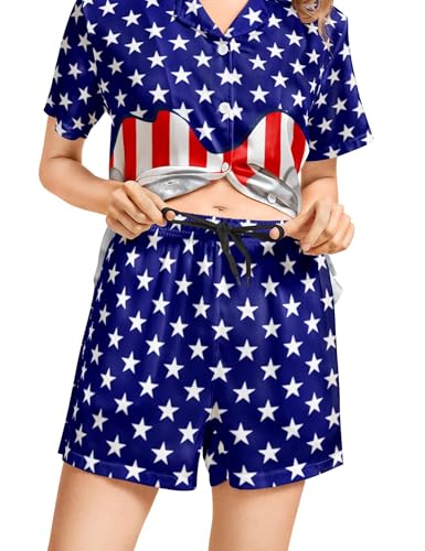 Image of Women's Pajama Sets Funny Pajamas for Women Set Comfortable 2 Piece Button Down Tops & Shorts Sleepwear Short Sleeve