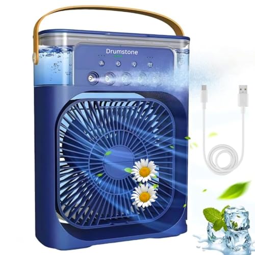 Image of Drumstone 𝟏𝟓 𝐘𝐞𝐚𝐫𝐬 𝐖𝐚𝐫𝐫𝐚𝐧𝐭𝐲 Portable Personal Air Cooler Fan & Mini AC | 3 Speeds, 7 LED Colors, USB Powered | Evaporative Humidifier with Timer | Desktop Cooling for Home, Bedroom