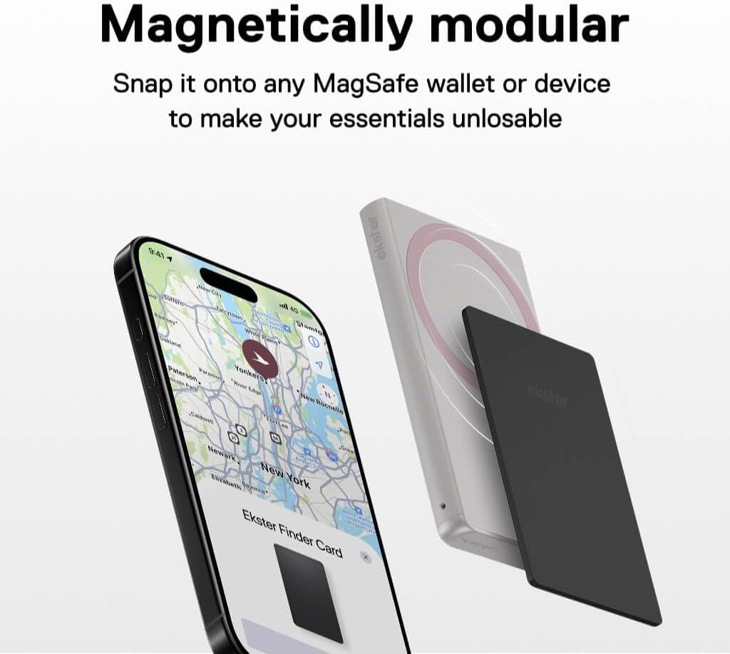 Ekster Finder Card for MagSafe - 3.35 × 2.11 × 0.11 Credit Card Size Tracking, Magnetic Rechargeable Wallet Tracker with Apple Find My, GPS Location Device, Wireless Charging, Bluetooth Item Finder