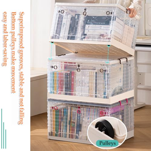 Boîtes de rangement en plastique empilables et pliables avec couvercle | Grand bac à roulettes